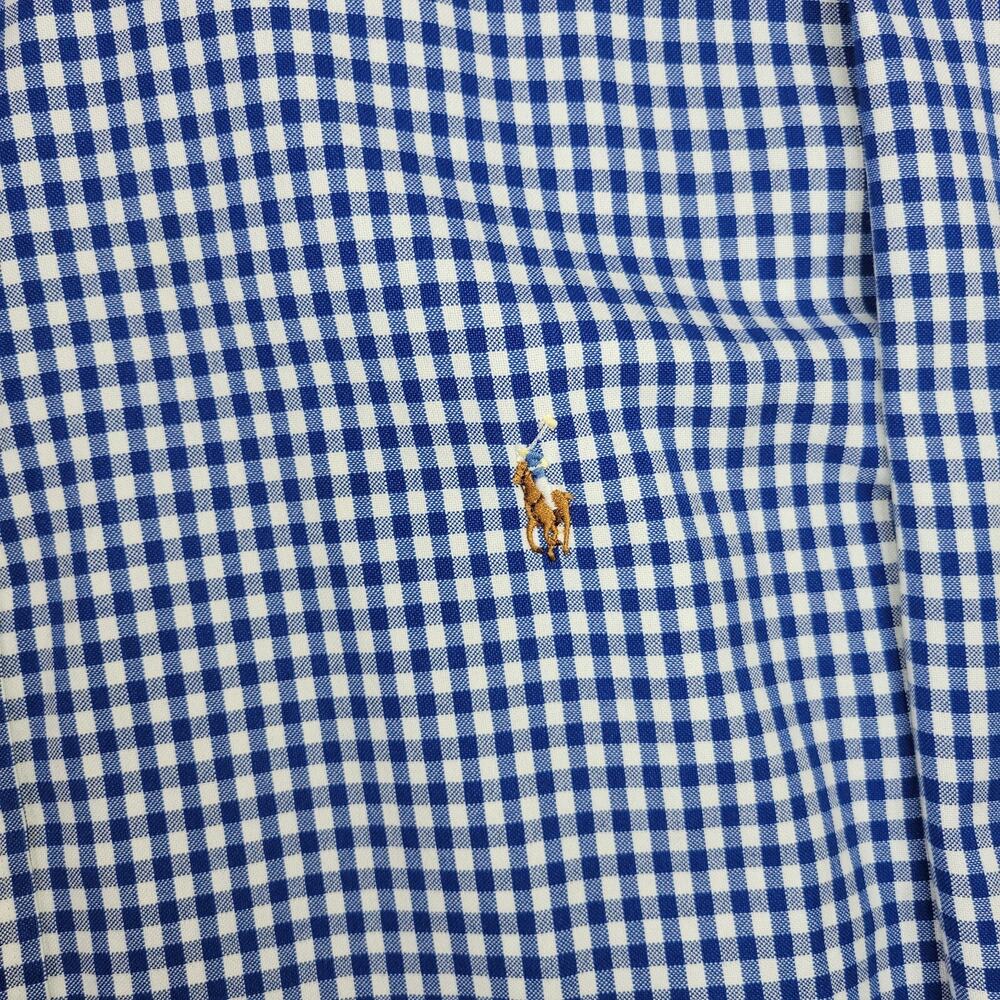 Ralph Lauren Shirt Men 3XB Flesh Pony Plaid Gingham White Blue Long Sleeve - Picture 2 of 7